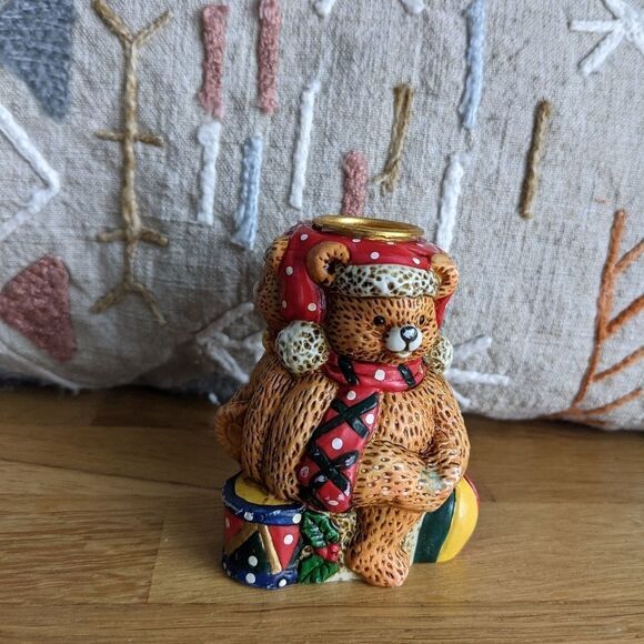 Vintage Candle Holder Teddy Bears Christmas Ceramic Candle Holder - Picture 4 of 7